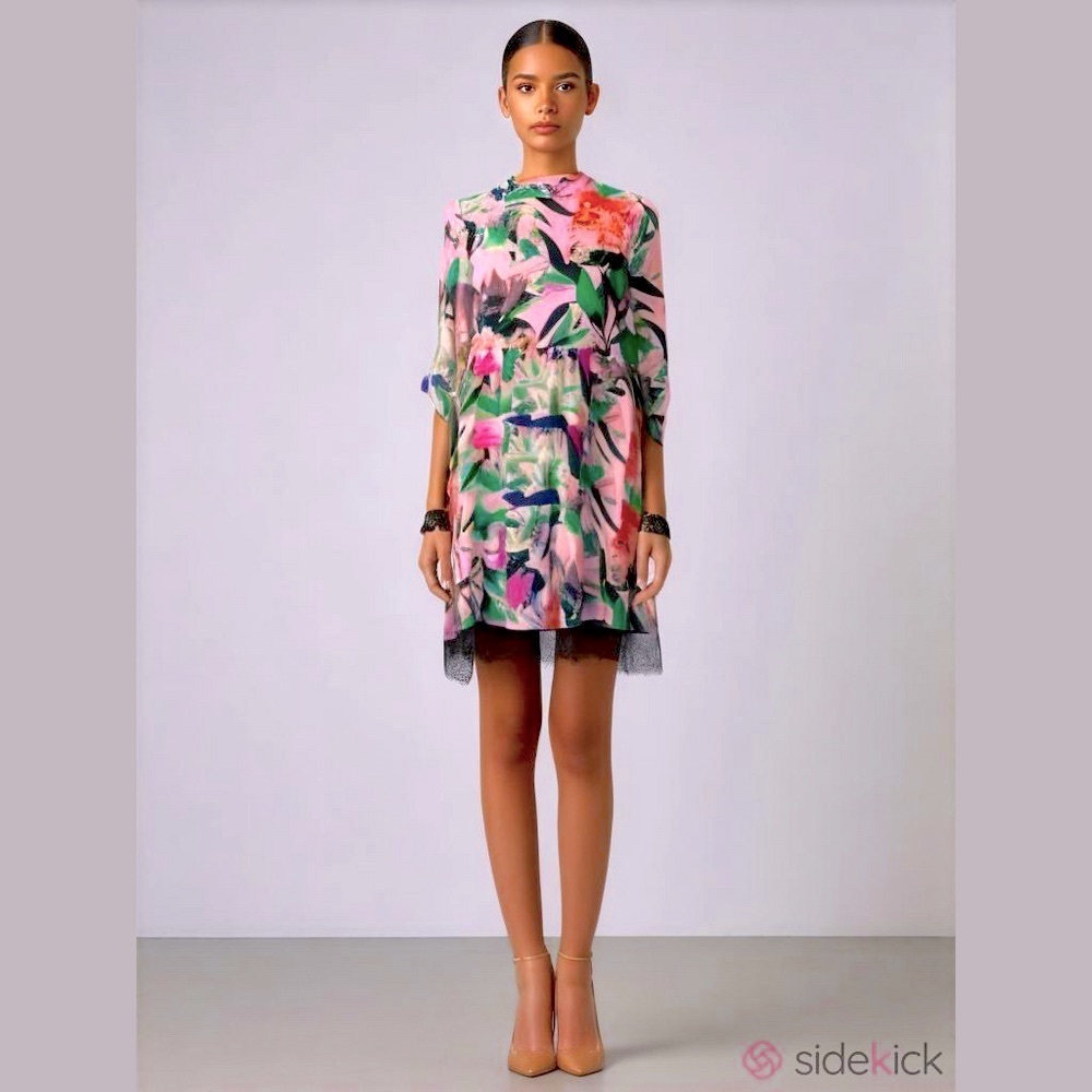 Floral Print Dress Size M Pink long sleeve printed